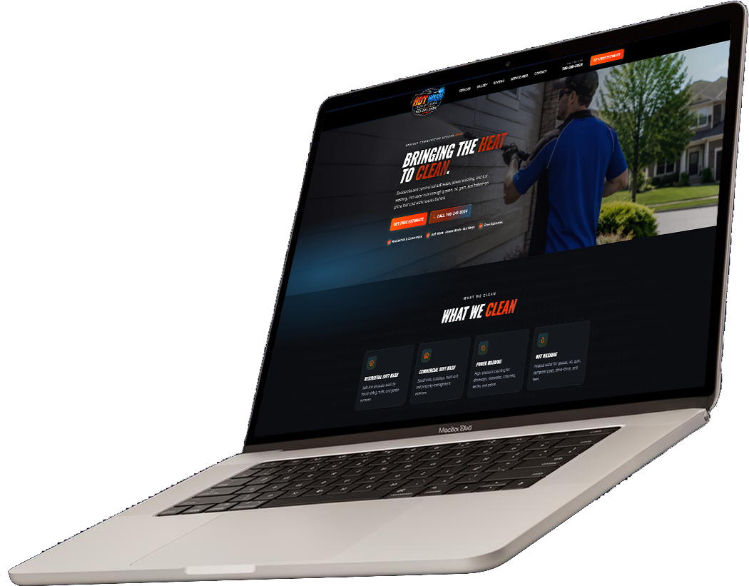 Professional pressure washing website on laptop