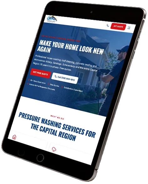 Pressure washing website on tablet